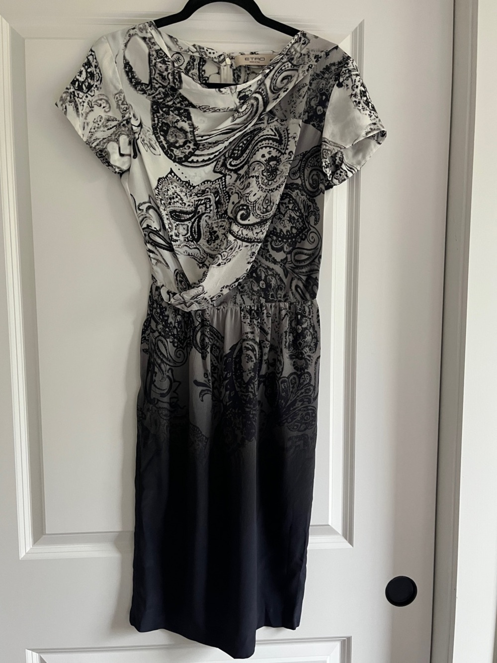 Etro Black and White Paisley Ombre Midi Dress